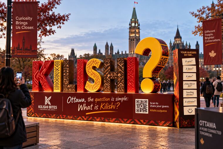 The letter installation in Ottawa beside the Parliament buildings, captioned “Ottawa, the question is simple. What is Kilishi?”