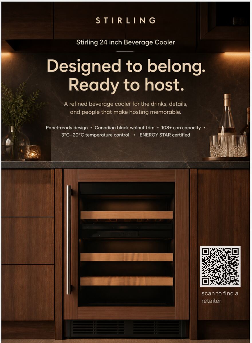 One-page product sell sheet with a lifestyle hero image, the campaign line, five key specifications and a retailer-locator QR code.